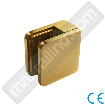 Държач за стъкло от 6мм. до 10,76мм. с плоска основа. Неръждаема стомана AISI 304. Златен сатениран.